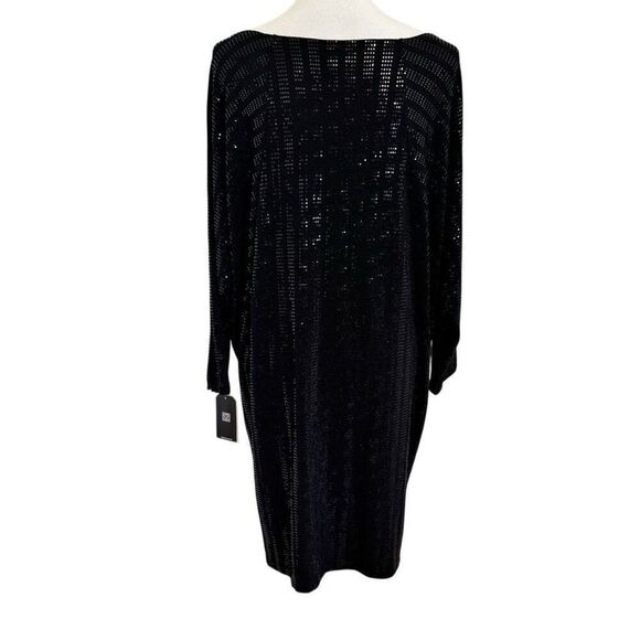 NEW Clara Sun Woo Soft Stretch Knit Black Shimmer Dolman Tunic Dress Size Large - Picture 2 of 6